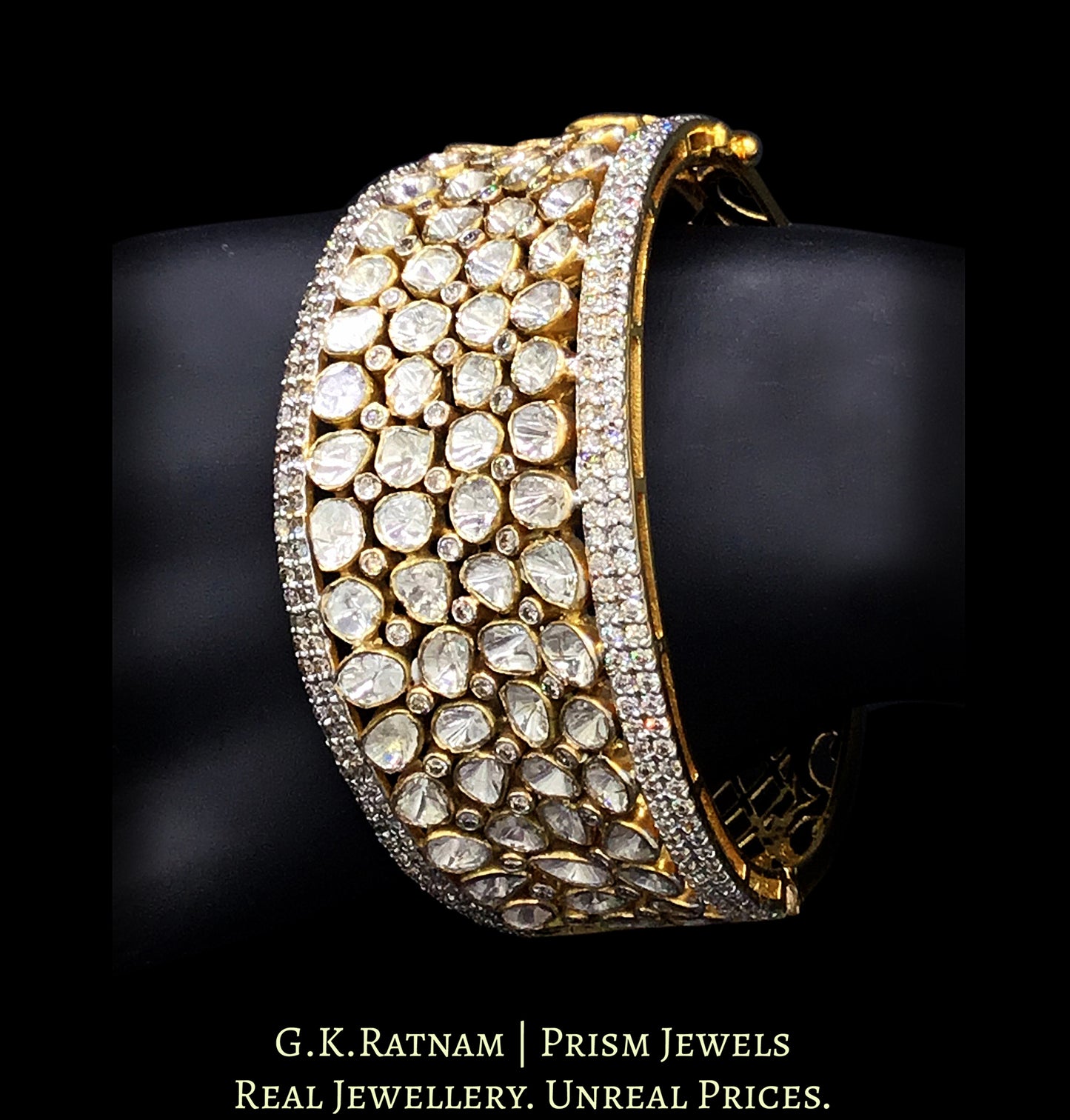 18k Gold and Diamond Polki Open Setting Broad Bangle - G. K. Ratnam