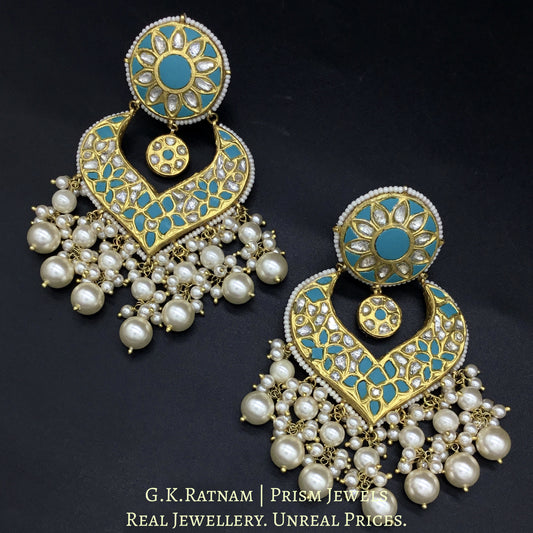 23k Gold and Diamond Polki Chand Bali Earring Pair with Firozas - G. K. Ratnam