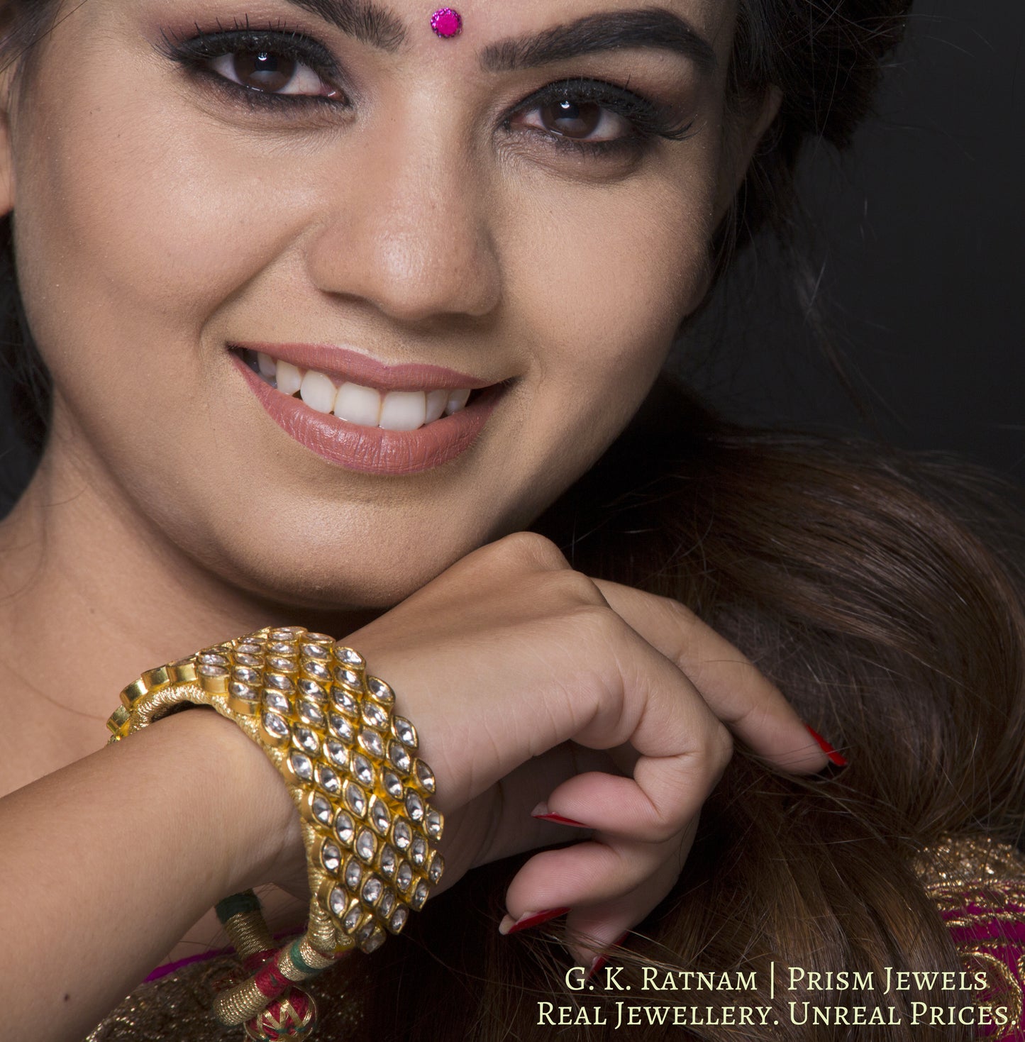 18k Gold and Diamond Polki Broad Bracelet (Paunchi / Ponchi) - G. K. Ratnam