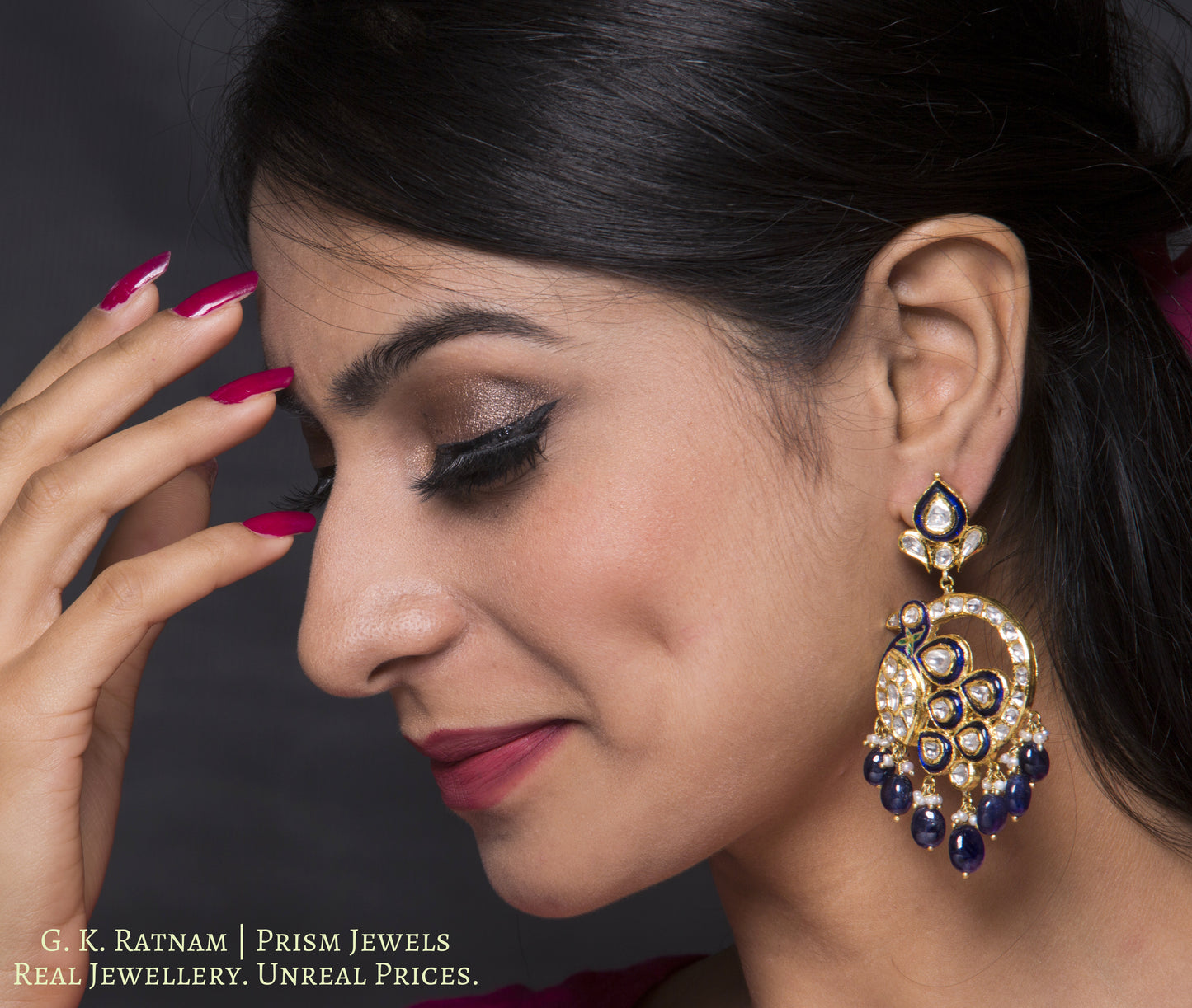Traditional Gold and Diamond Polki color Chand Bali Earring pair in peacock shape - gold diamond polki kundan meena jadau jewellery