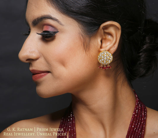 23k Gold and Diamond Polki Broach Necklace Set with Ruby cut beads - gold diamond polki kundan meena jadau jewellery