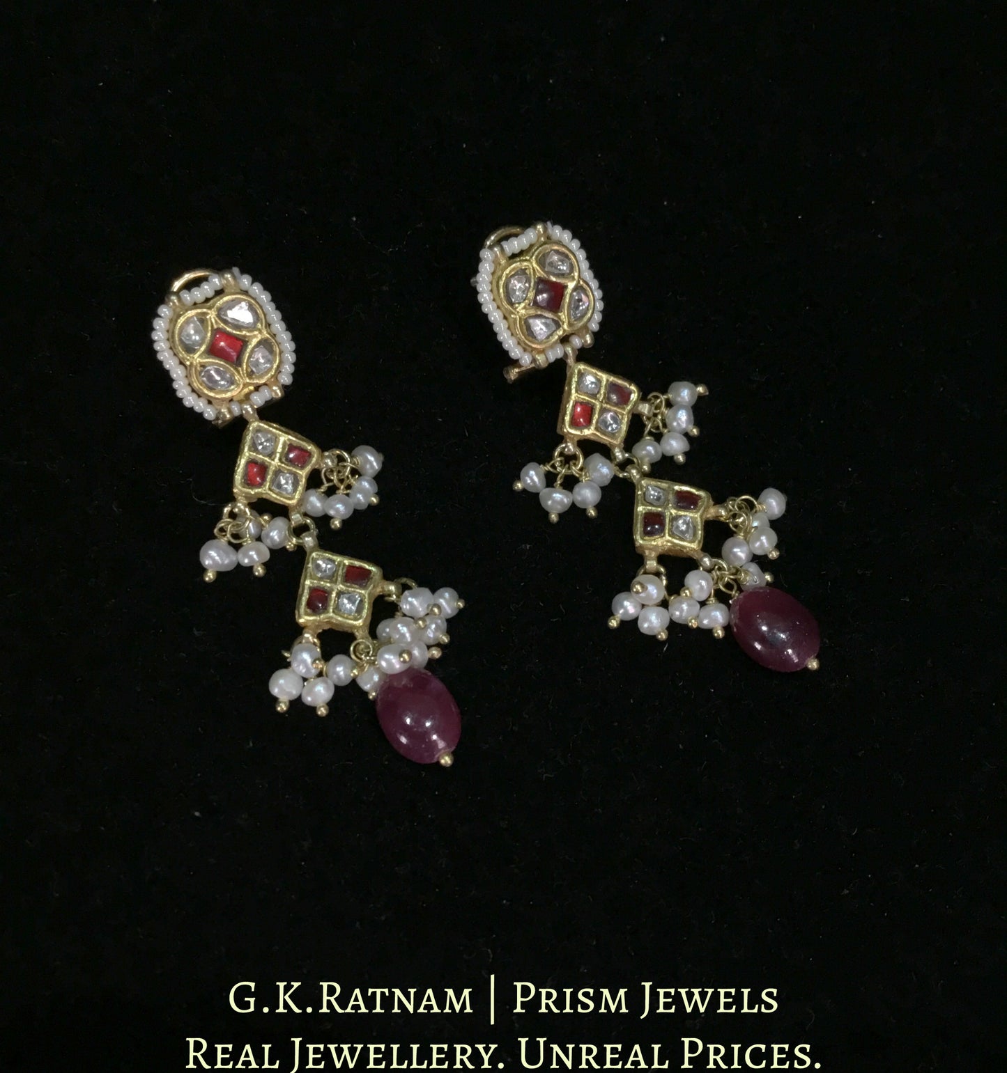 23k Gold and Diamond Polki Necklace Set with Squares