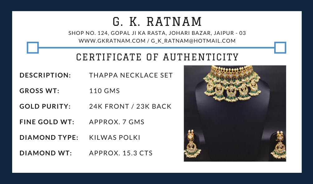 23k Gold and Diamond Polki red-green Choker Necklace Set with multiple chands strung in emerald-grade beryls
