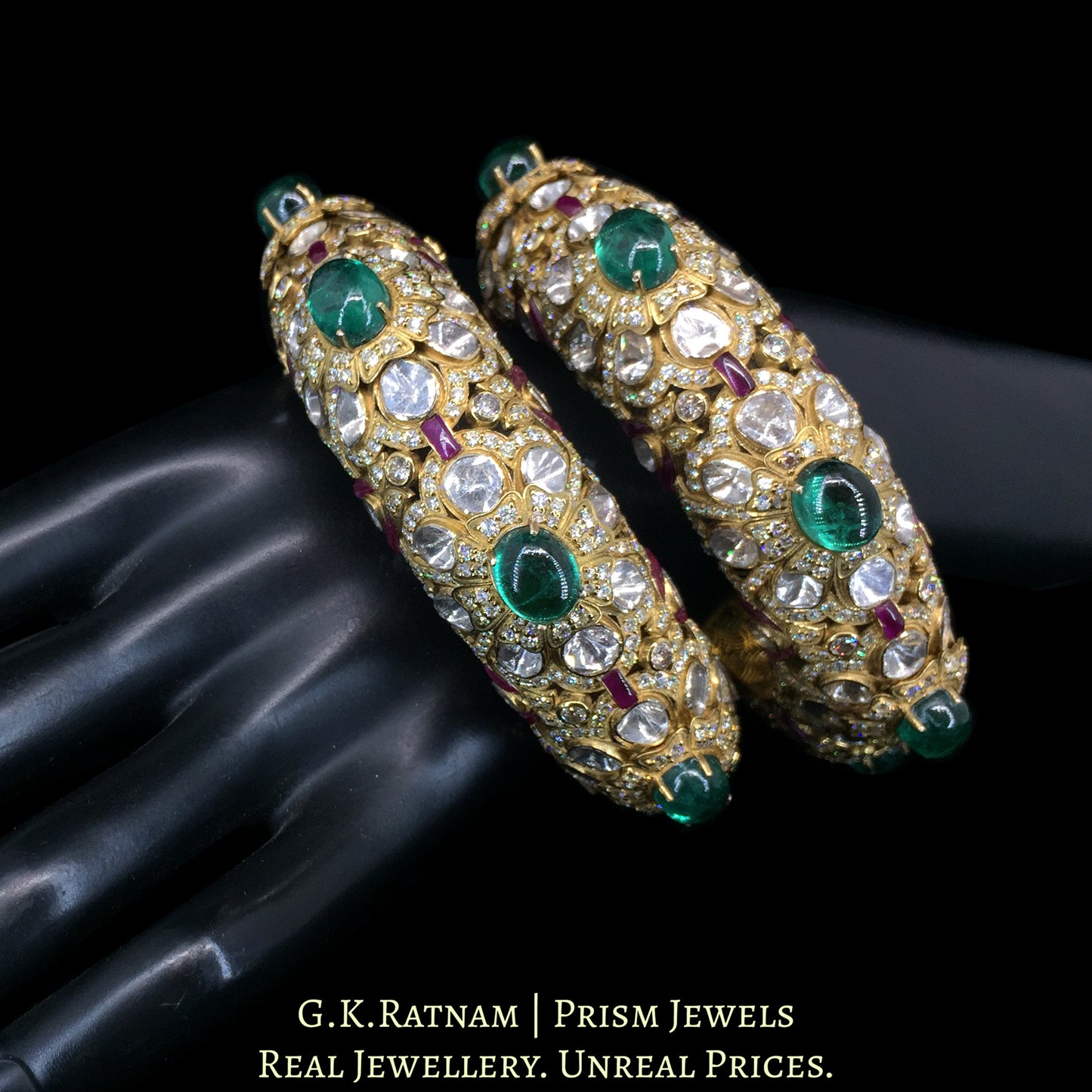 14k Gold and Diamond Polki Open Setting Bangle Pair