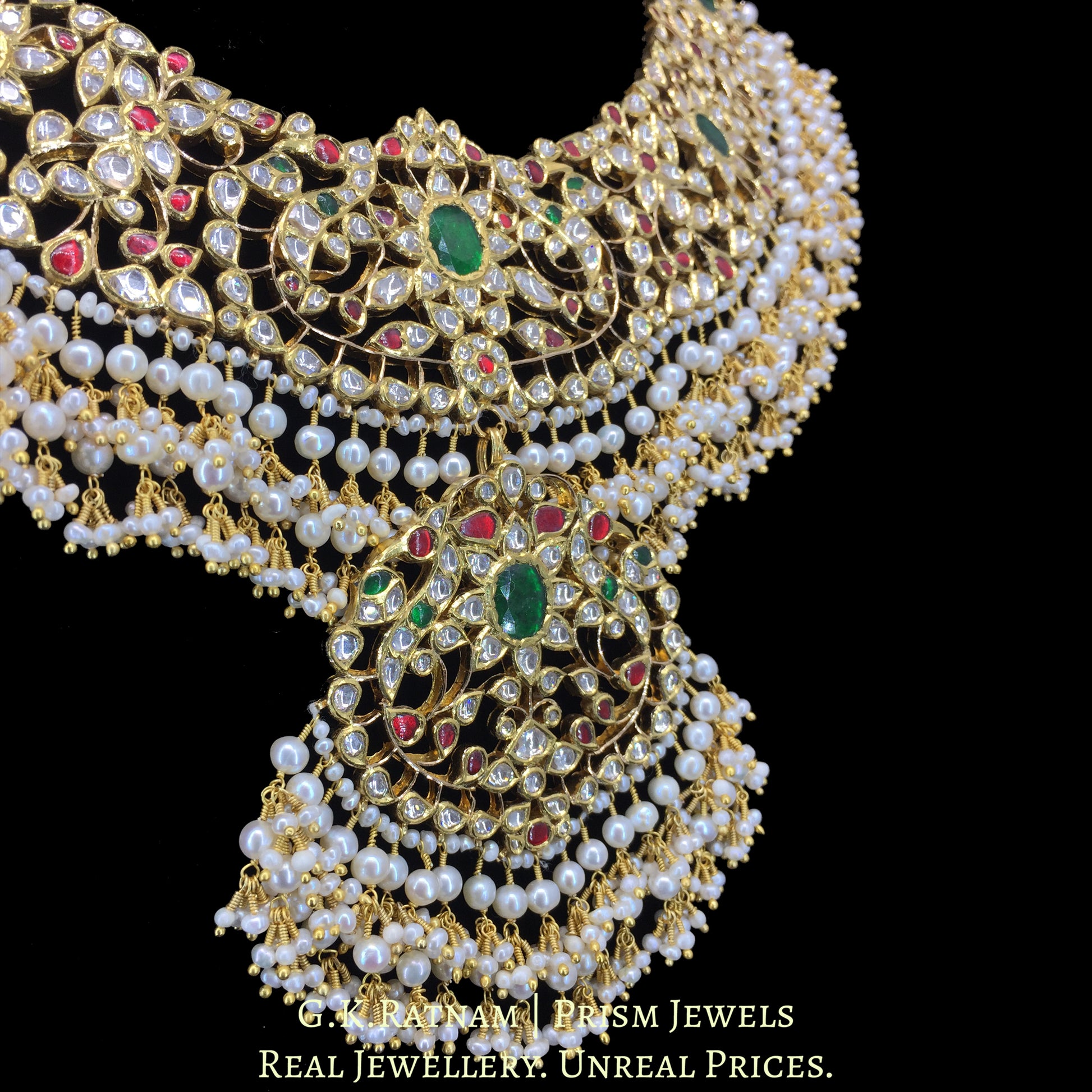 22K Gold And Diamond Polki South Style Necklace With Pearls - G. K. Ratnam