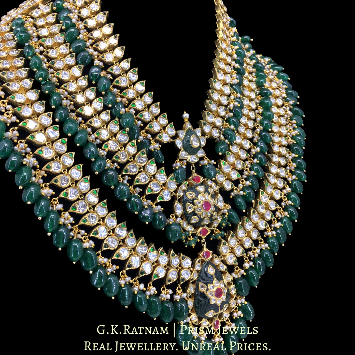 18k Gold And Diamond Polki three-row Bridal Necklace Set