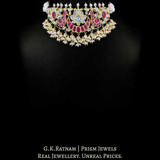 18k Gold and Diamond Polki Choker Necklace with Hyderabadi Pearls - G. K. Ratnam