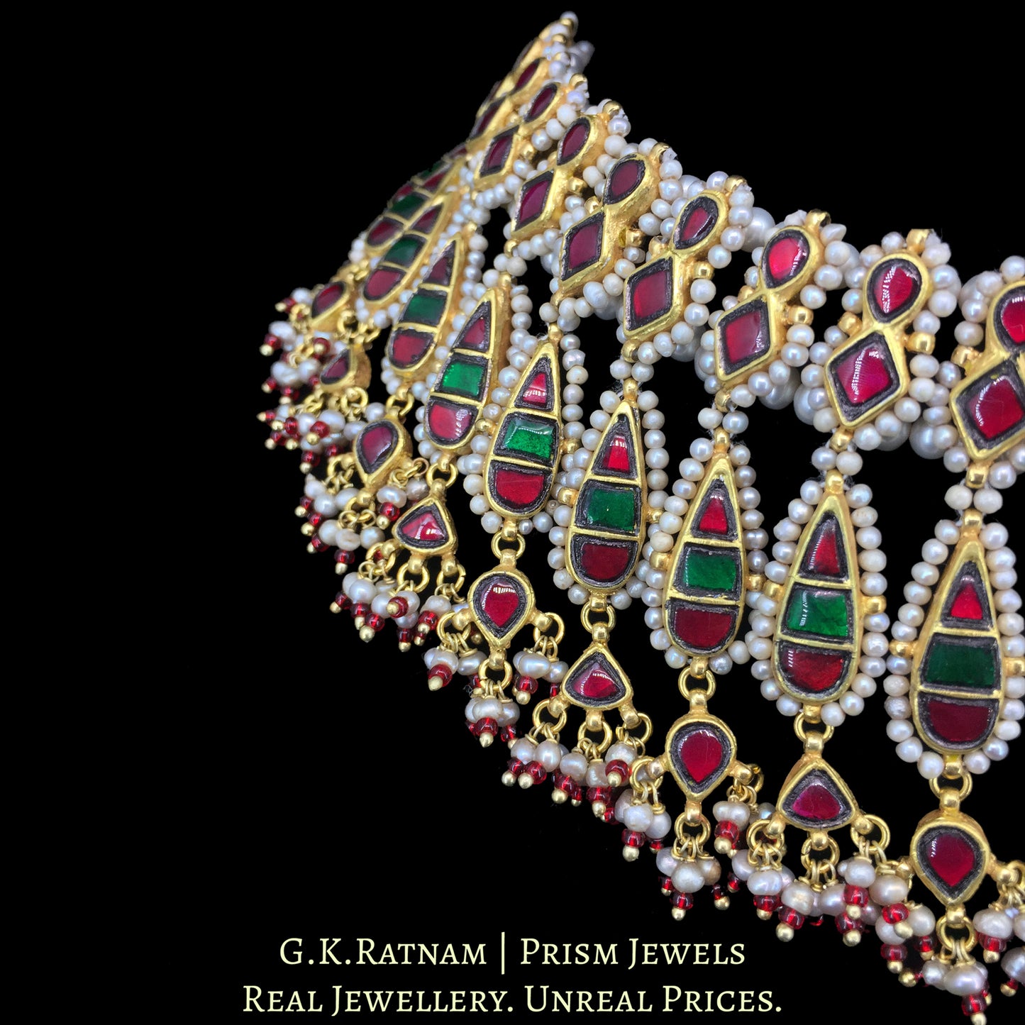 23k Gold south-style Necklace enhanced with Antiqued Freshwater Pearls