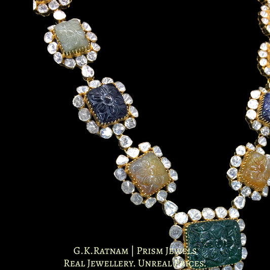 14k Gold and Diamond Polki Open Setting Long Navratna Necklace - G. K. Ratnam