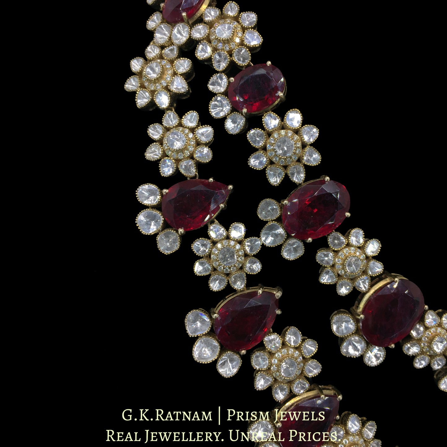 14K Gold And Diamond Polki Rubies Necklace Set With Lab Grown Rubies - G. K. Ratnam