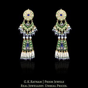 23k Gold and Diamond Polki Necklace Set with Peacock Motifs in Meenakari