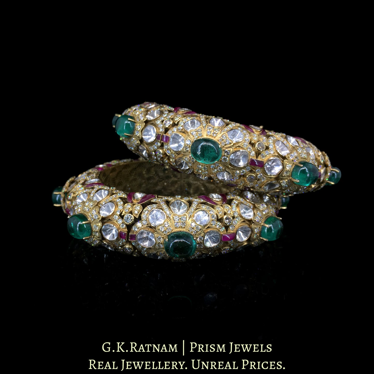 14k Gold and Diamond Polki Open Setting Bangle Pair