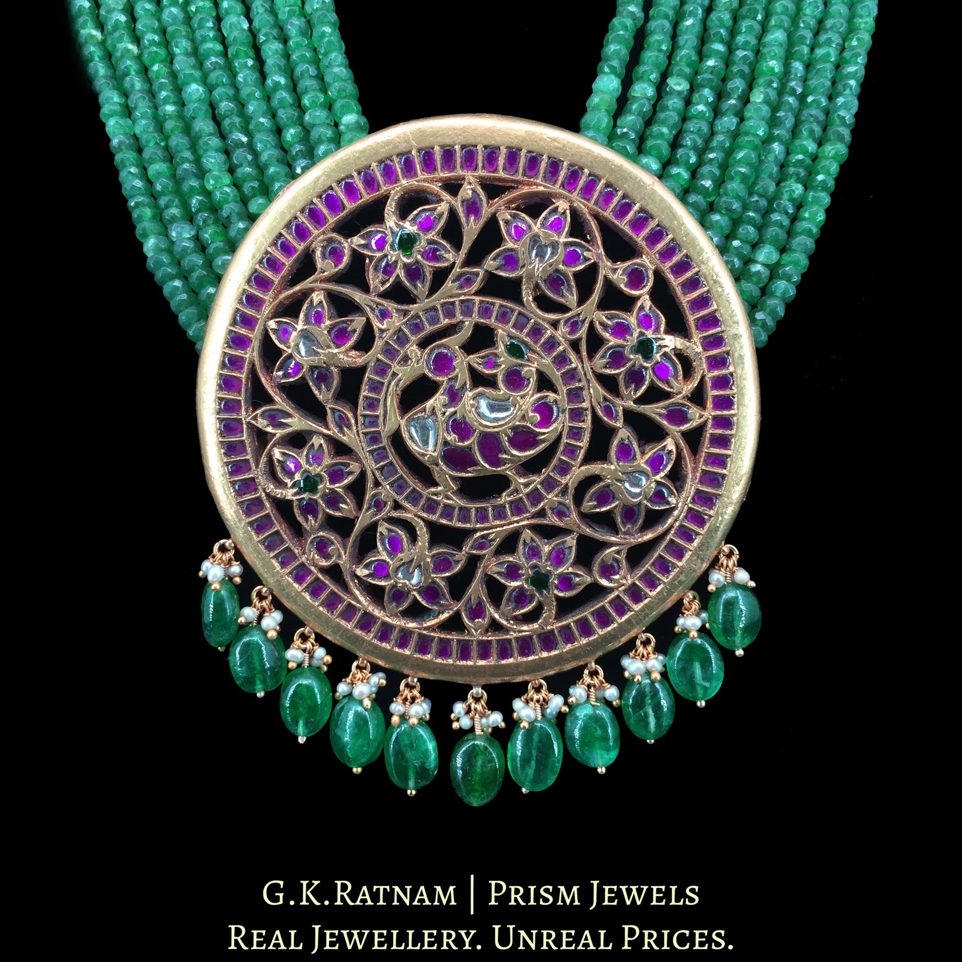 23K Gold And Diamond Polki Pendant With Strawberry Quartz Bunch - G. K. Ratnam