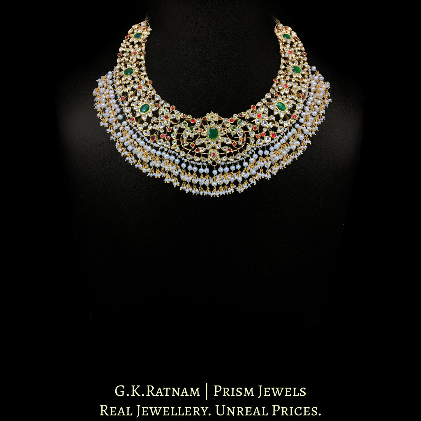 22K Gold And Diamond Polki South Style Necklace With Pearls - G. K. Ratnam