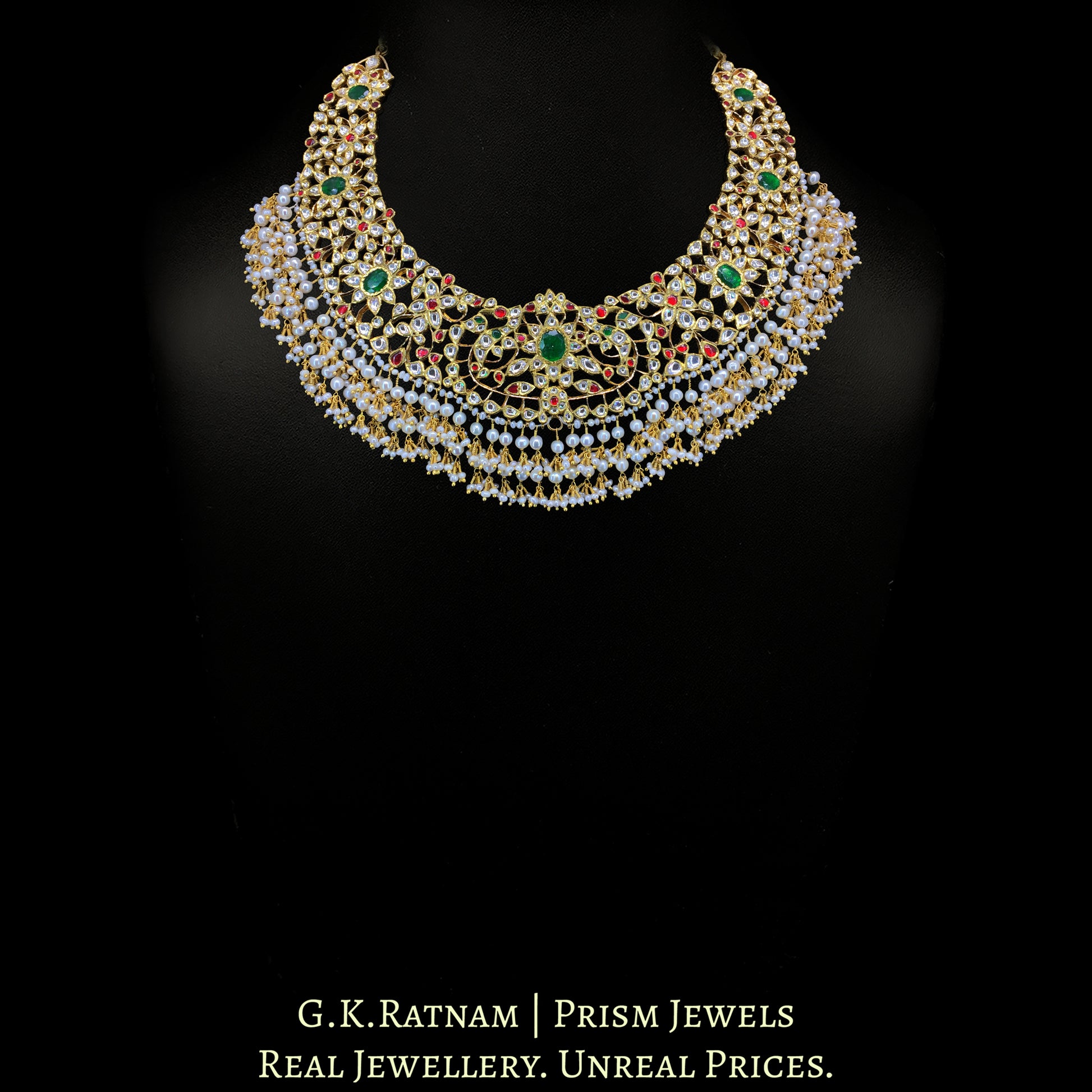 22K Gold And Diamond Polki South Style Necklace With Pearls - G. K. Ratnam