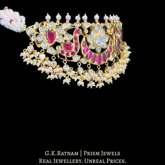 18k Gold and Diamond Polki Choker Necklace with Hyderabadi Pearls - G. K. Ratnam