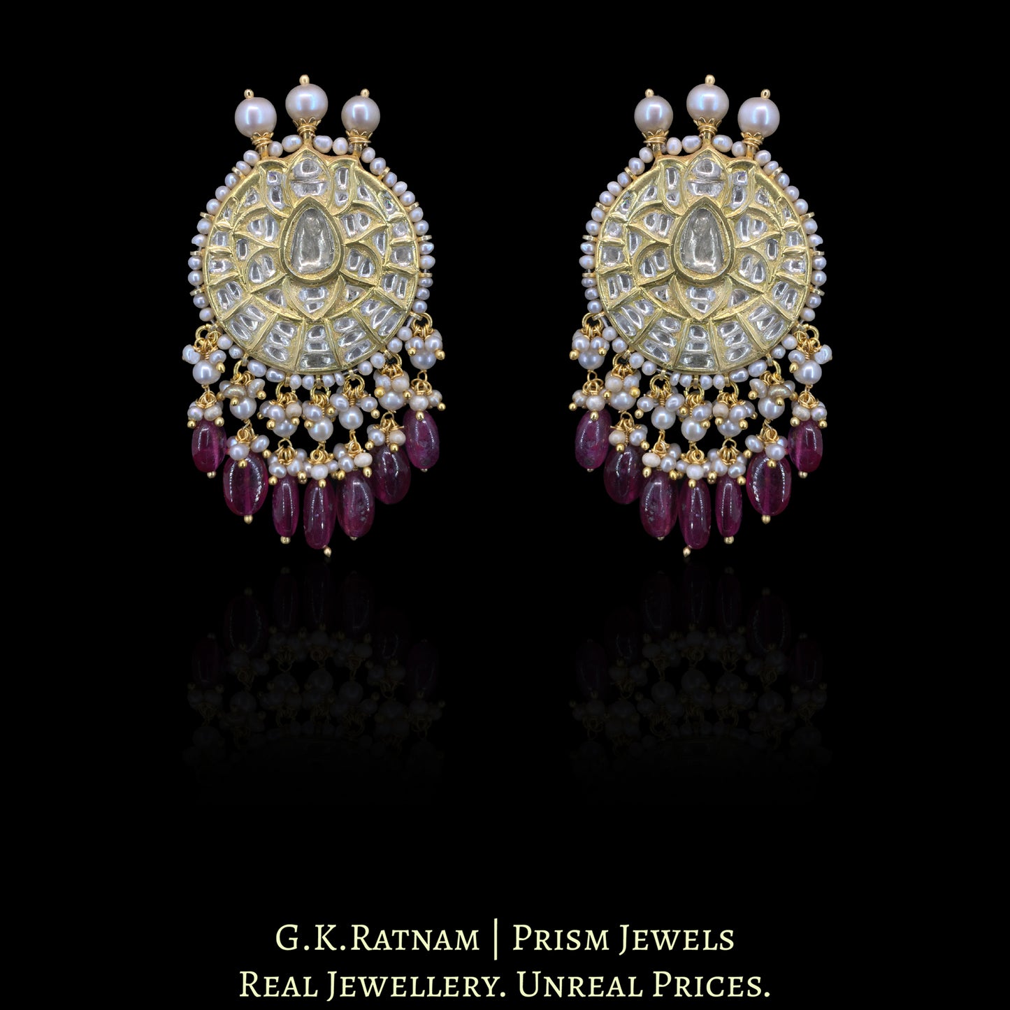 23k Gold and Diamond Polki Choker Necklace Set with Natural (glass-filled) Rubies