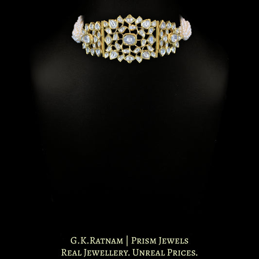 18k Gold and Diamond Polki Choker Necklace with Natural Freshwater Pearls - G. K. Ratnam