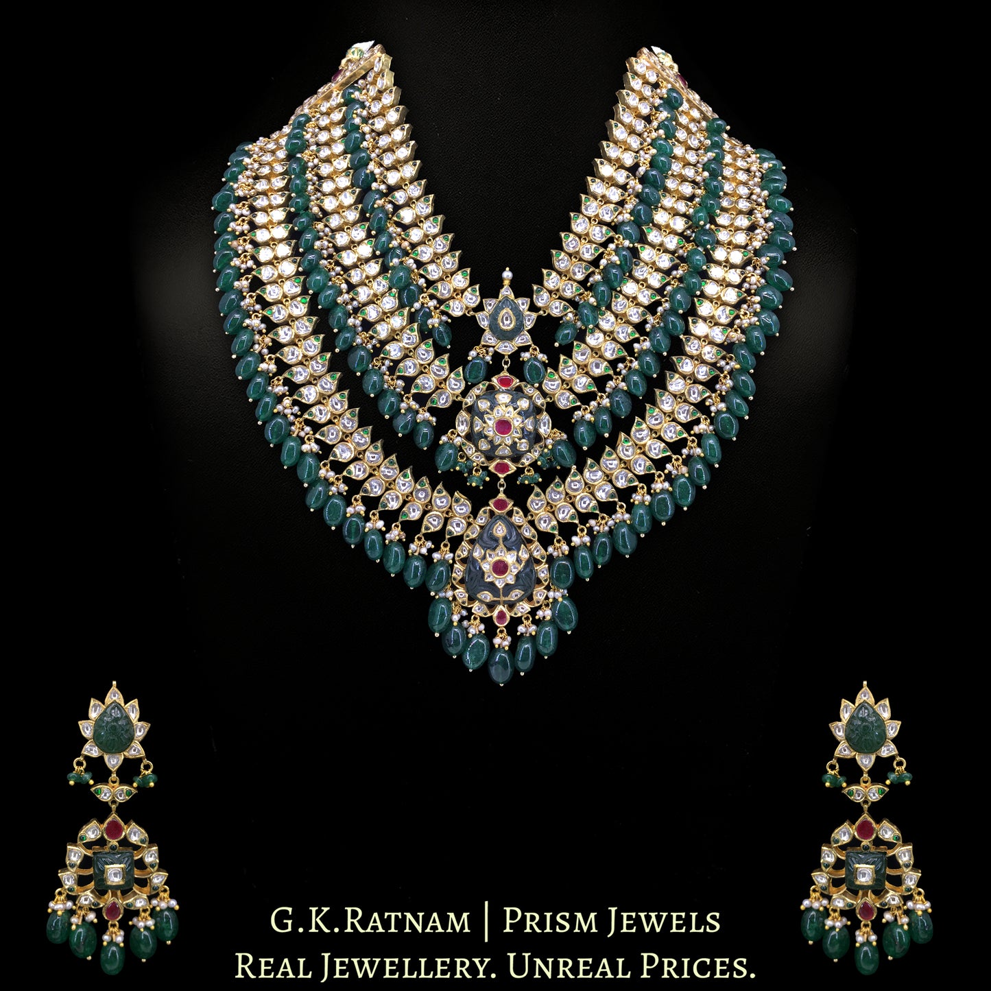 18k Gold And Diamond Polki three-row Bridal Necklace Set