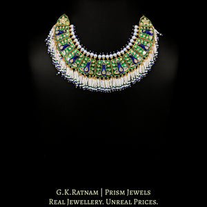 23k Gold and Diamond Polki Necklace Set with Peacock Motifs in Meenakari