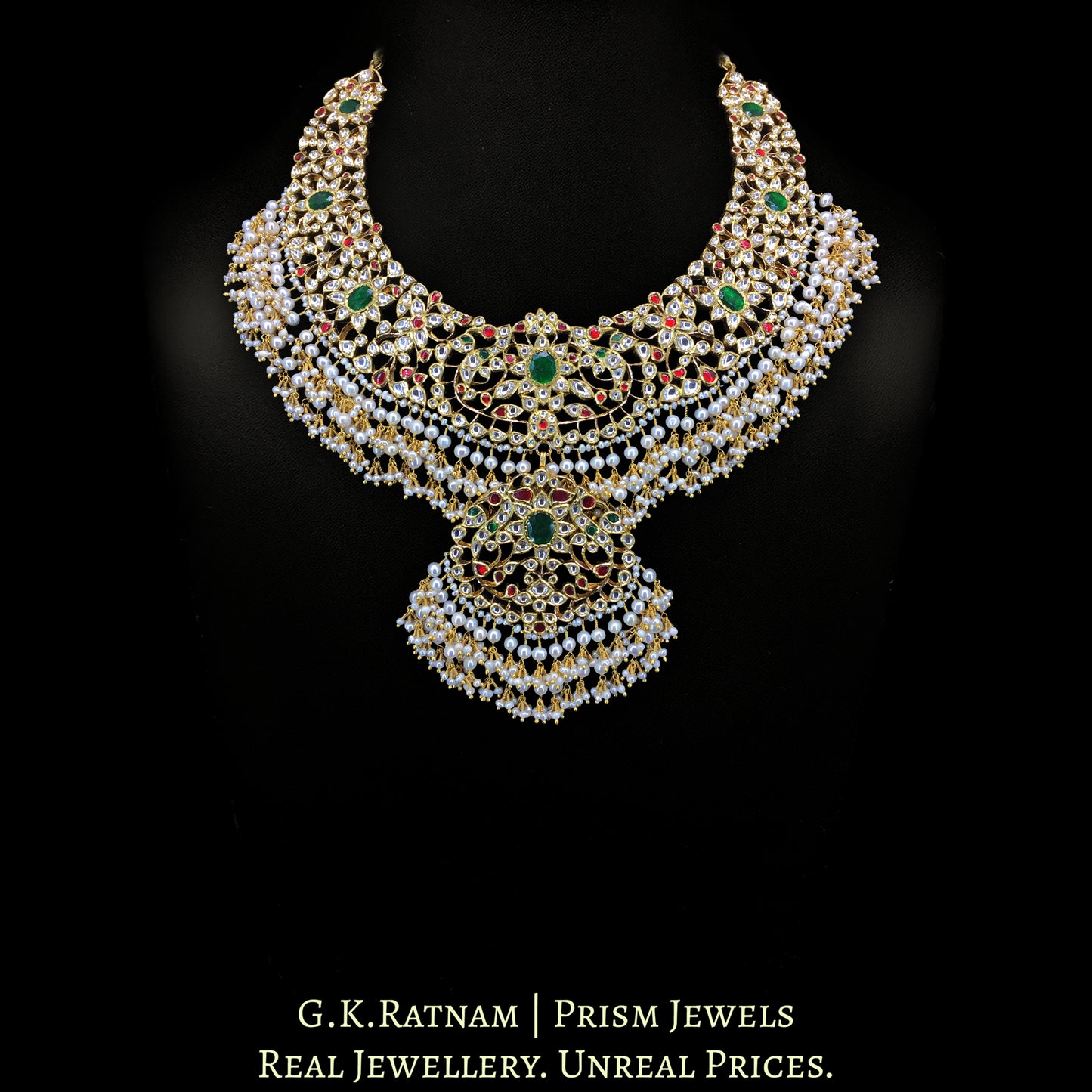 22K Gold And Diamond Polki South Style Necklace With Pearls - G. K. Ratnam