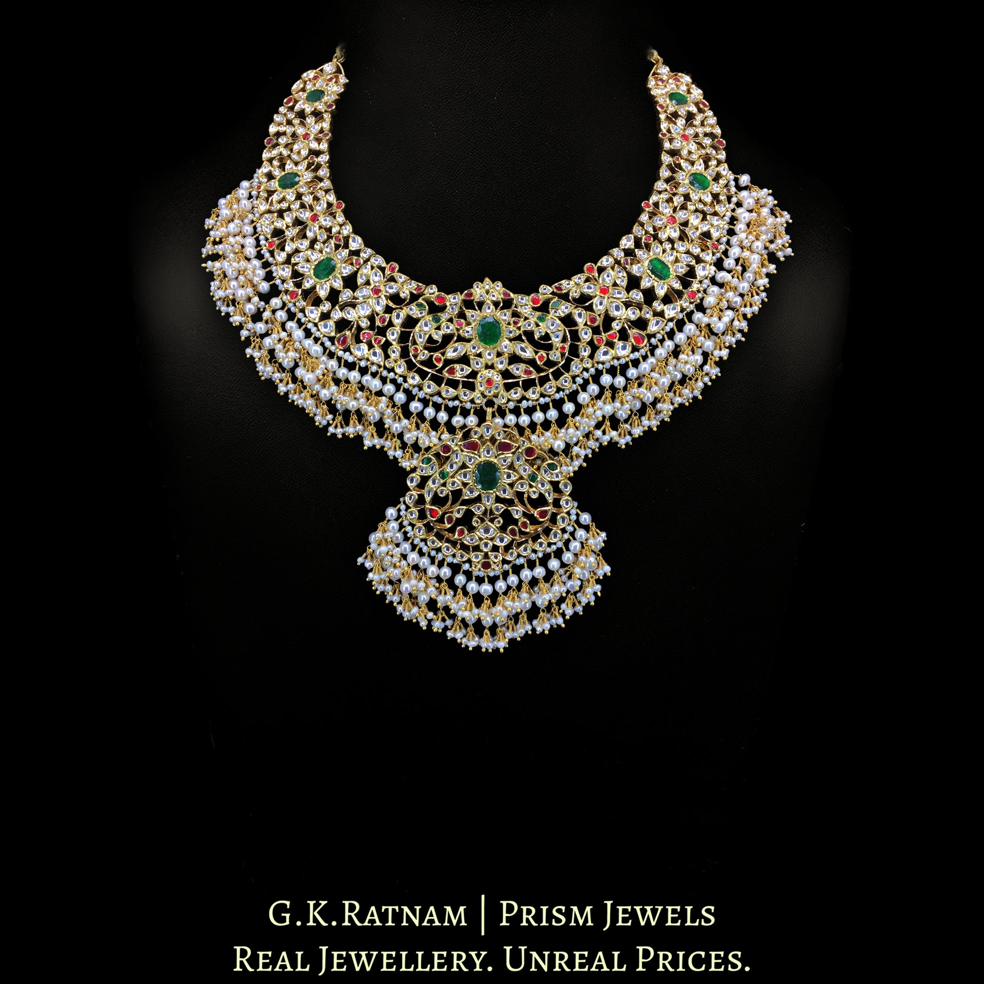 22K Gold And Diamond Polki South Style Necklace With Pearls - G. K. Ratnam
