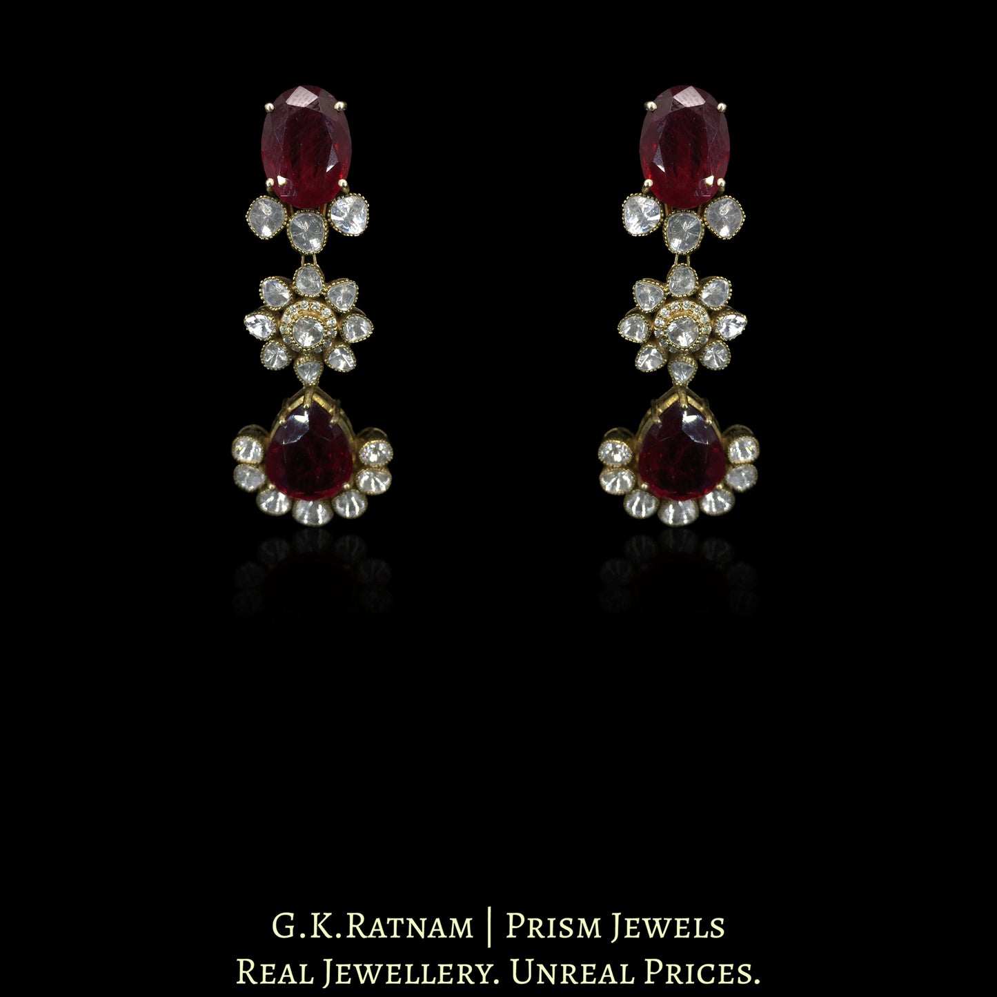14K Gold And Diamond Polki Rubies Necklace Set With Lab Grown Rubies - G. K. Ratnam