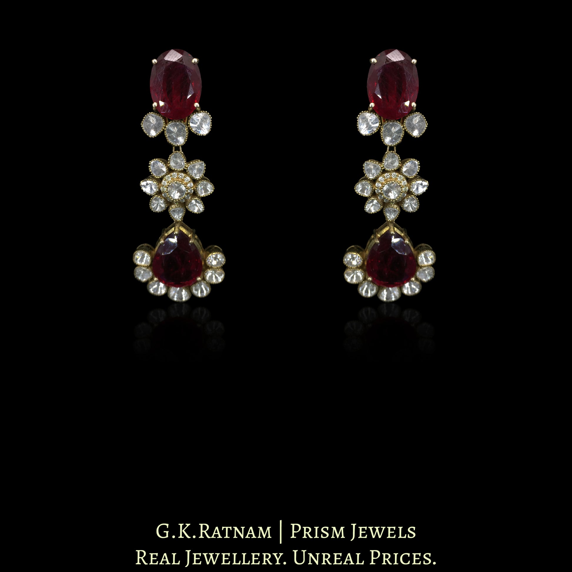 14K Gold And Diamond Polki Rubies Necklace Set With Lab Grown Rubies - G. K. Ratnam