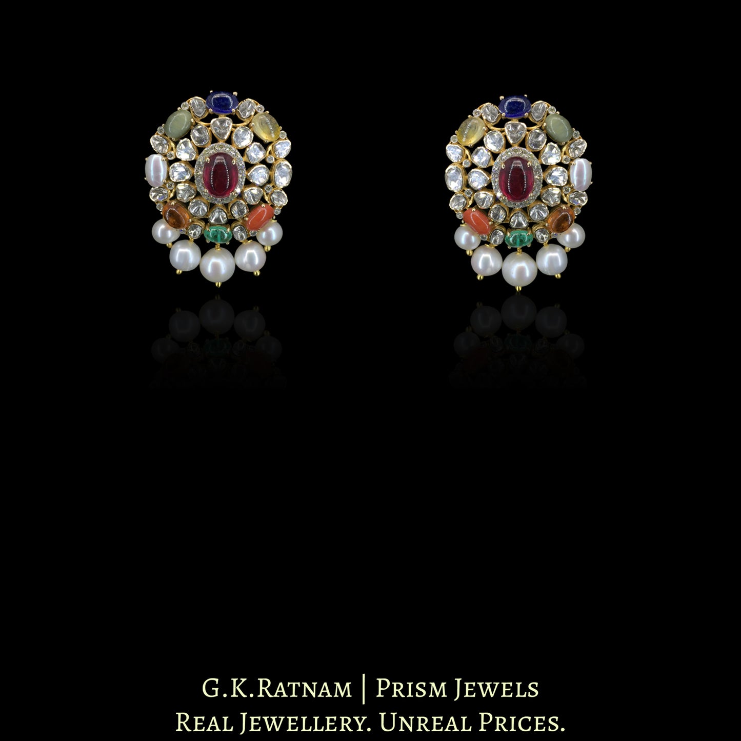 14K Gold And Diamond Polki Open Setting Choker Necklace Set With Pearls - G. K. Ratnam