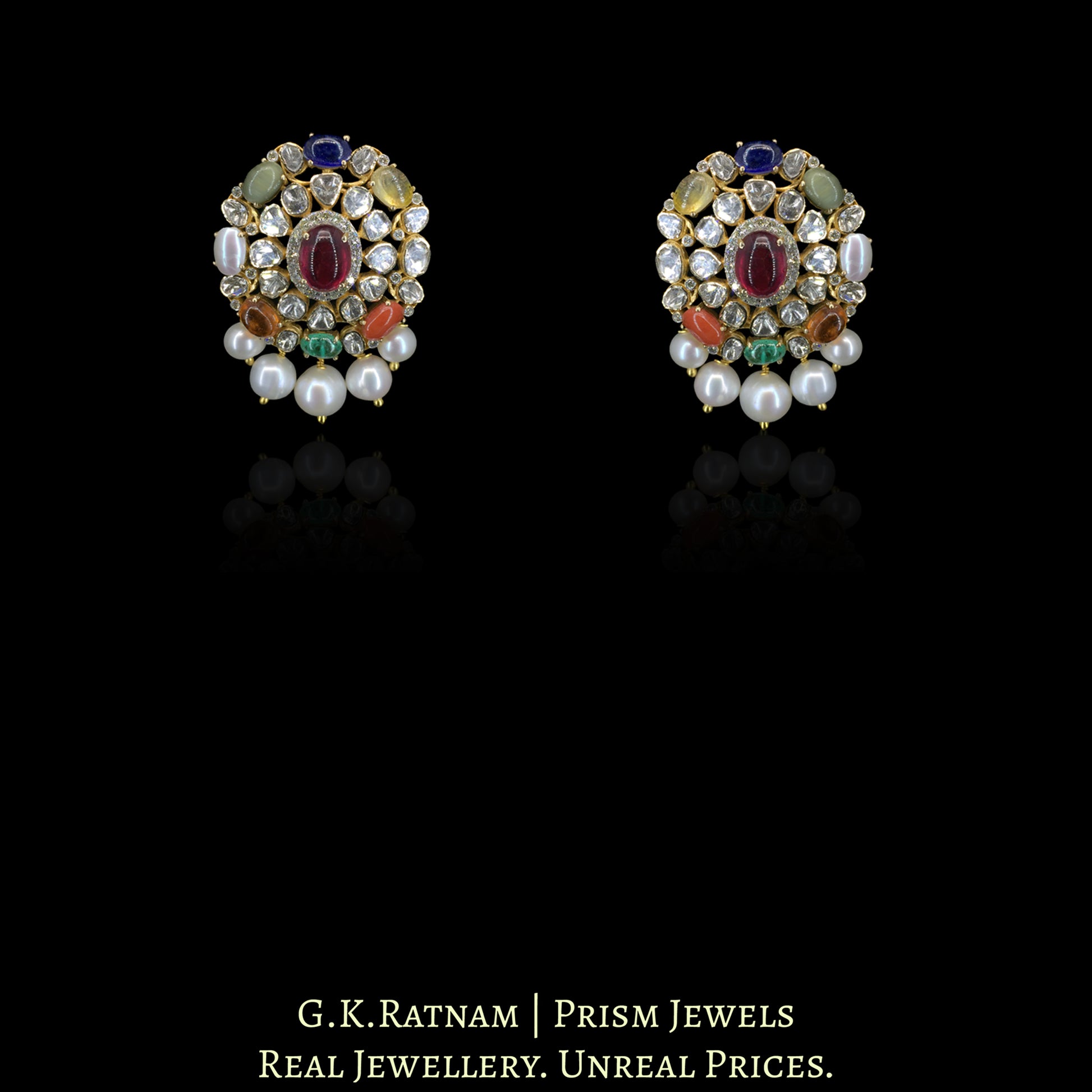 14K Gold And Diamond Polki Open Setting Choker Necklace Set With Pearls - G. K. Ratnam