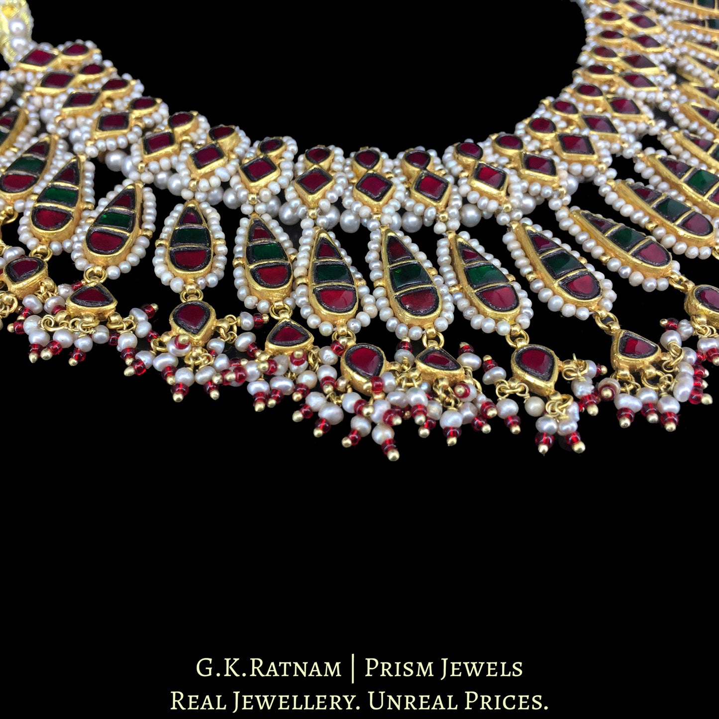 23k Gold south-style Necklace enhanced with Antiqued Freshwater Pearls