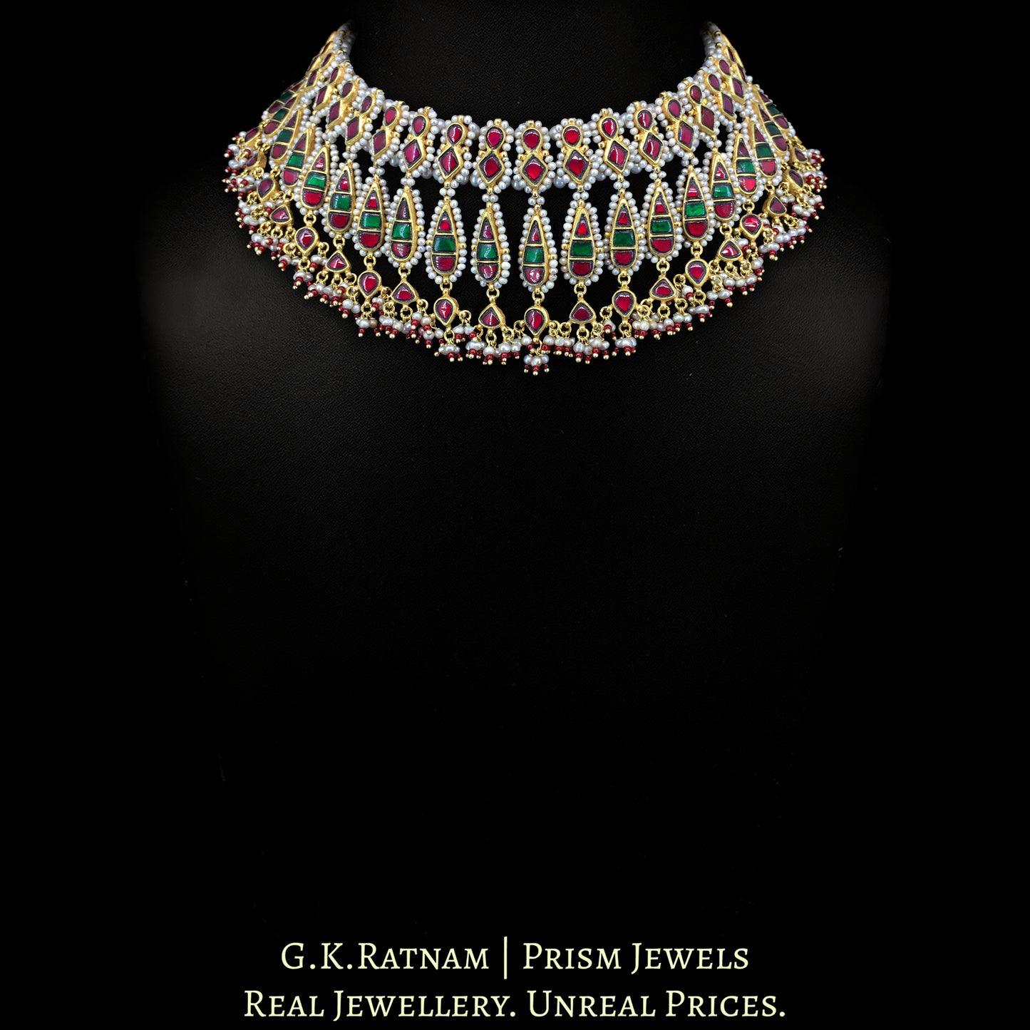 23k Gold south-style Necklace enhanced with Antiqued Freshwater Pearls