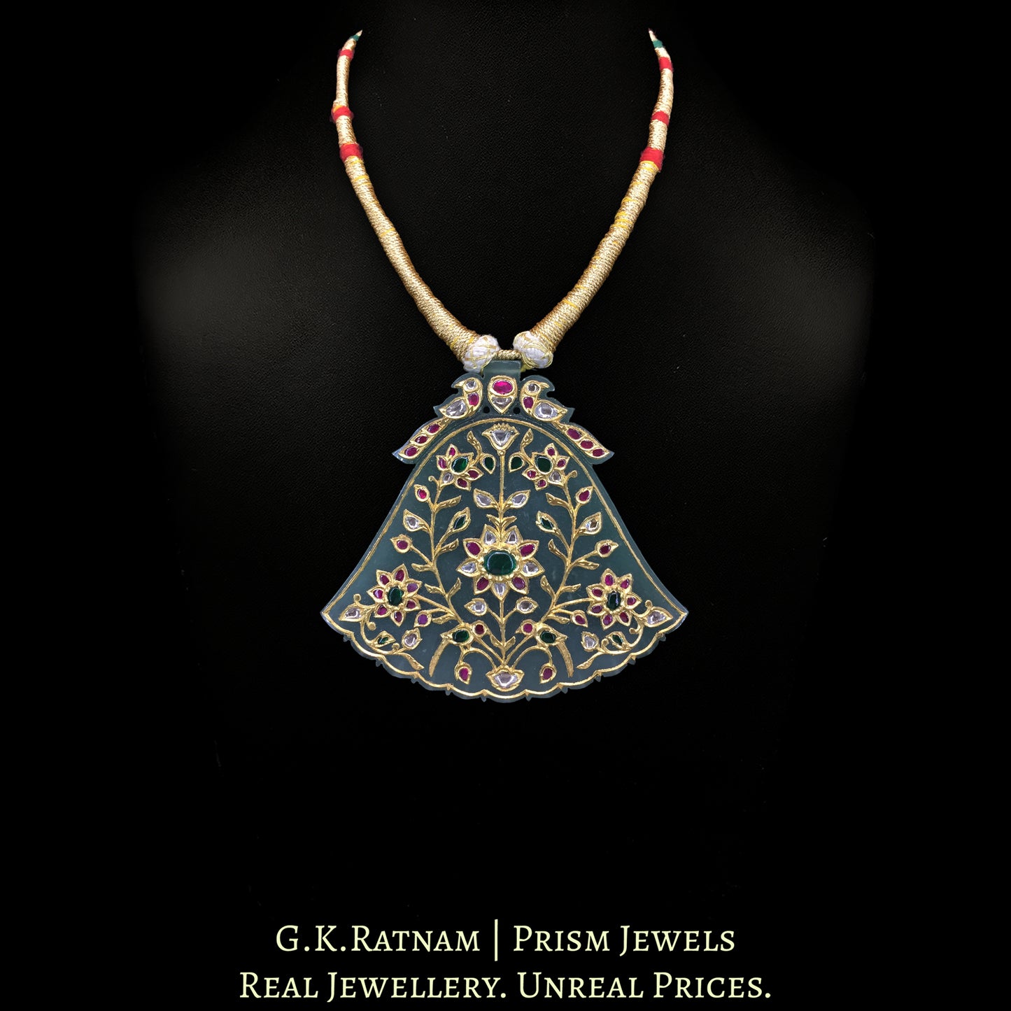 23k Gold and Diamond Polki Big Holdali Pendant with Tassel
