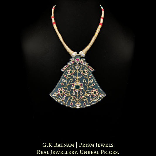 23k Gold and Diamond Polki Big Holdali Pendant with Tassel