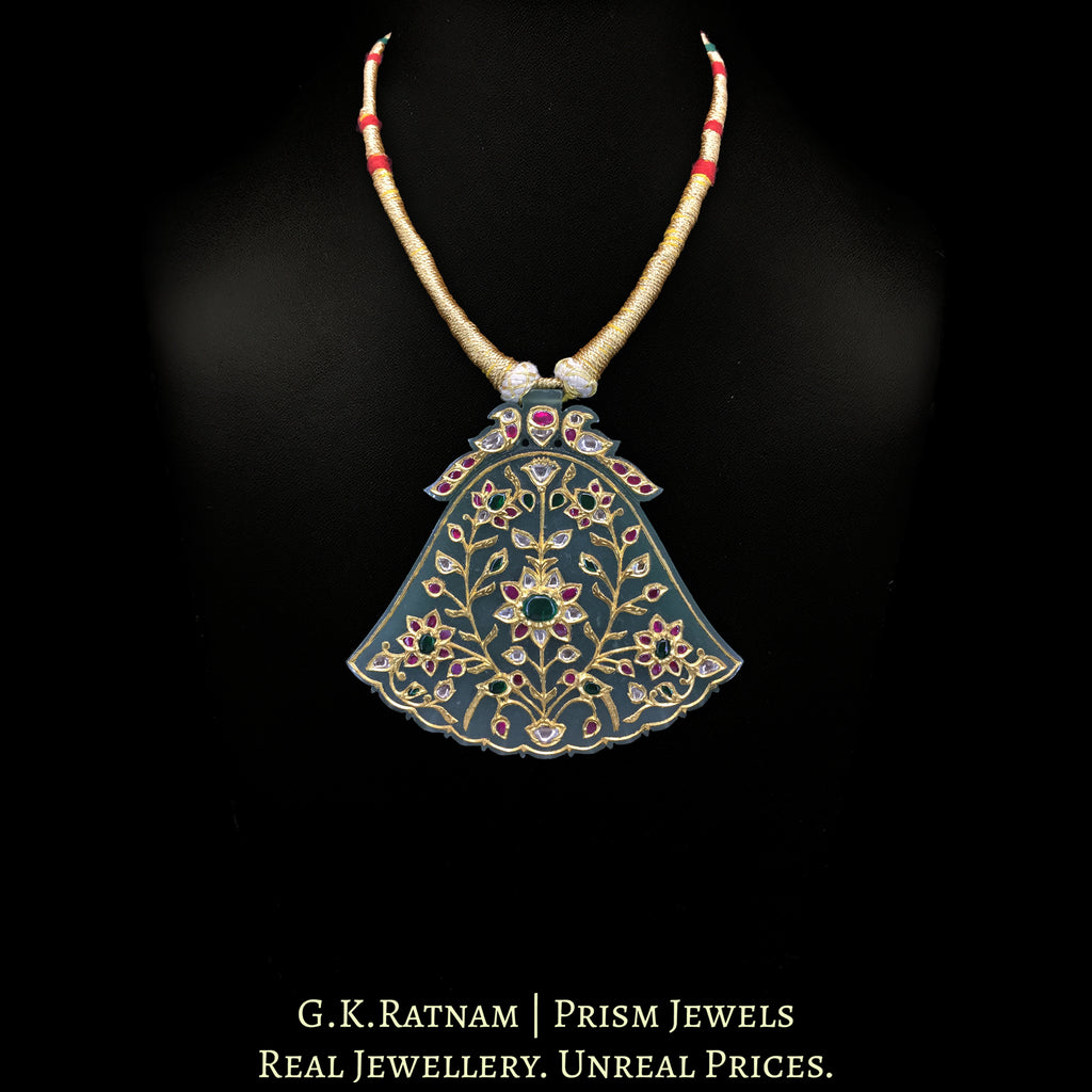 23k Gold and Diamond Polki Big Holdali Pendant with Tassel