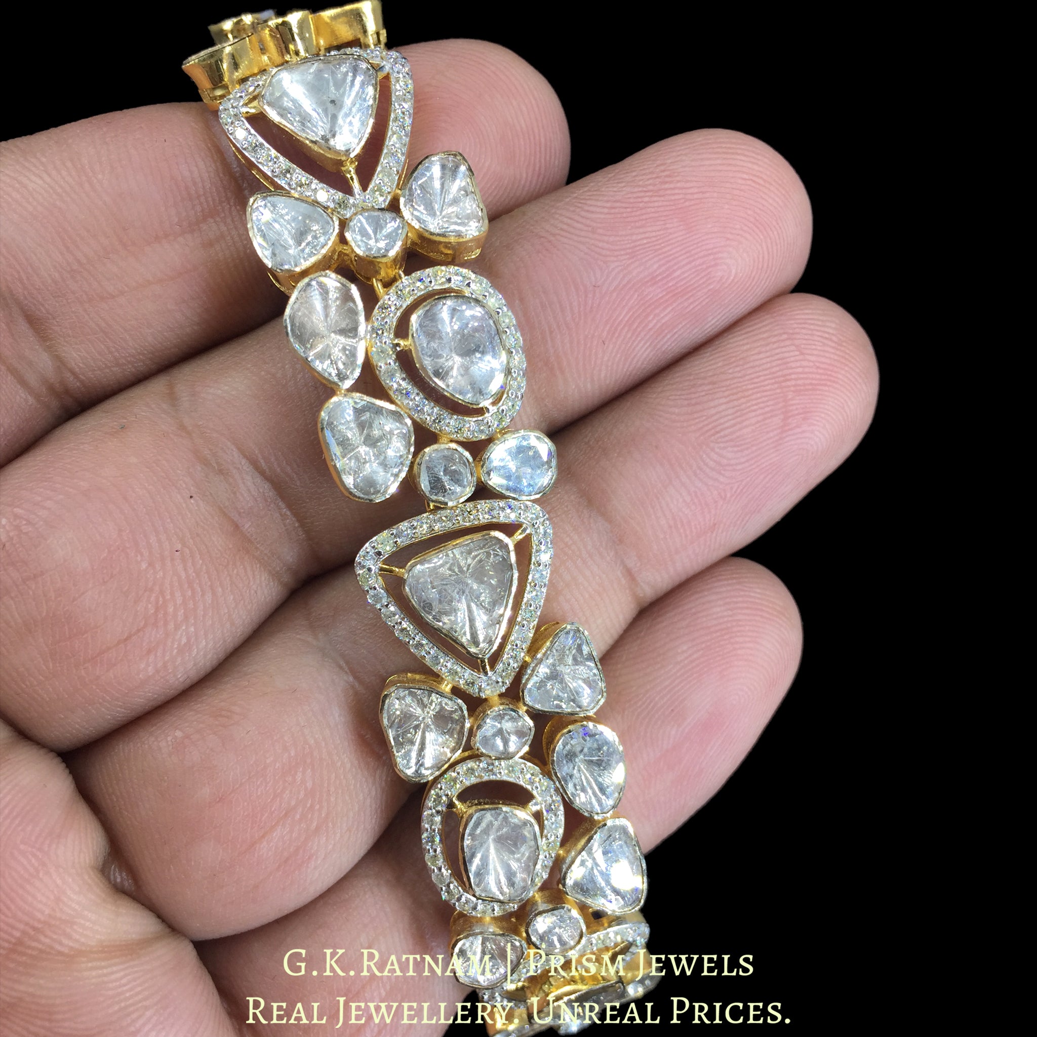 14k Gold and Diamond Polki Open Setting Bracelet
