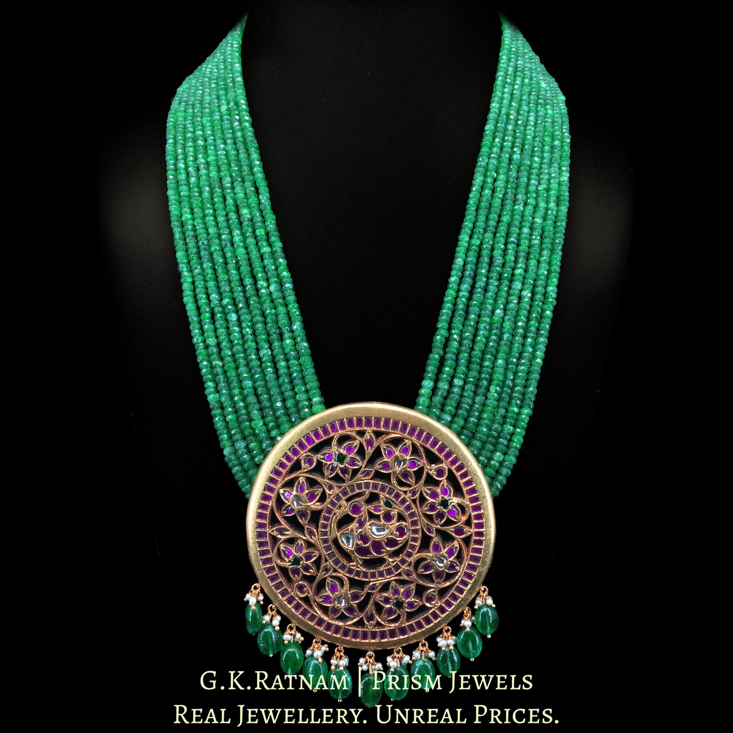 23K Gold And Diamond Polki Pendant With Strawberry Quartz Bunch - G. K. Ratnam