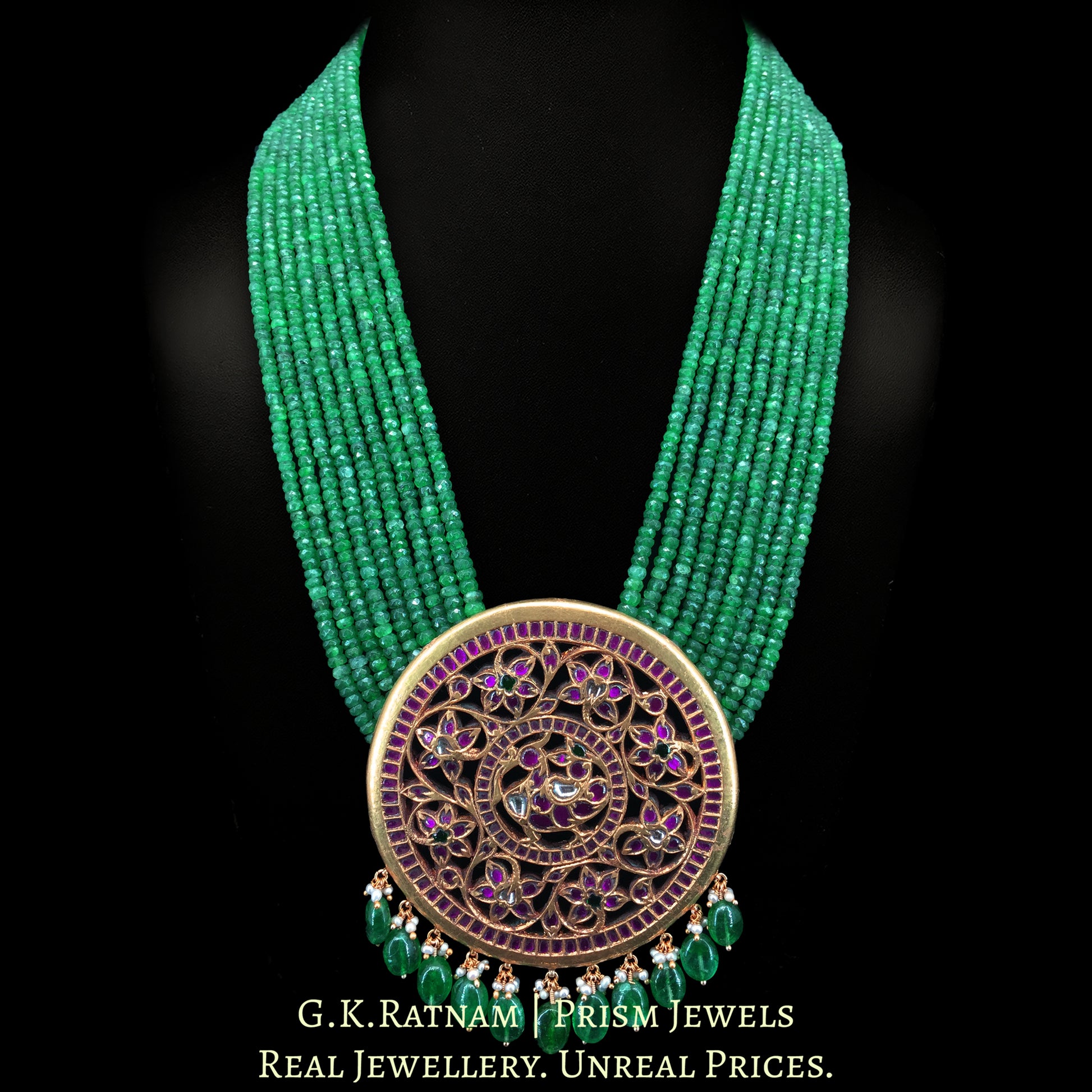 23K Gold And Diamond Polki Pendant With Strawberry Quartz Bunch - G. K. Ratnam