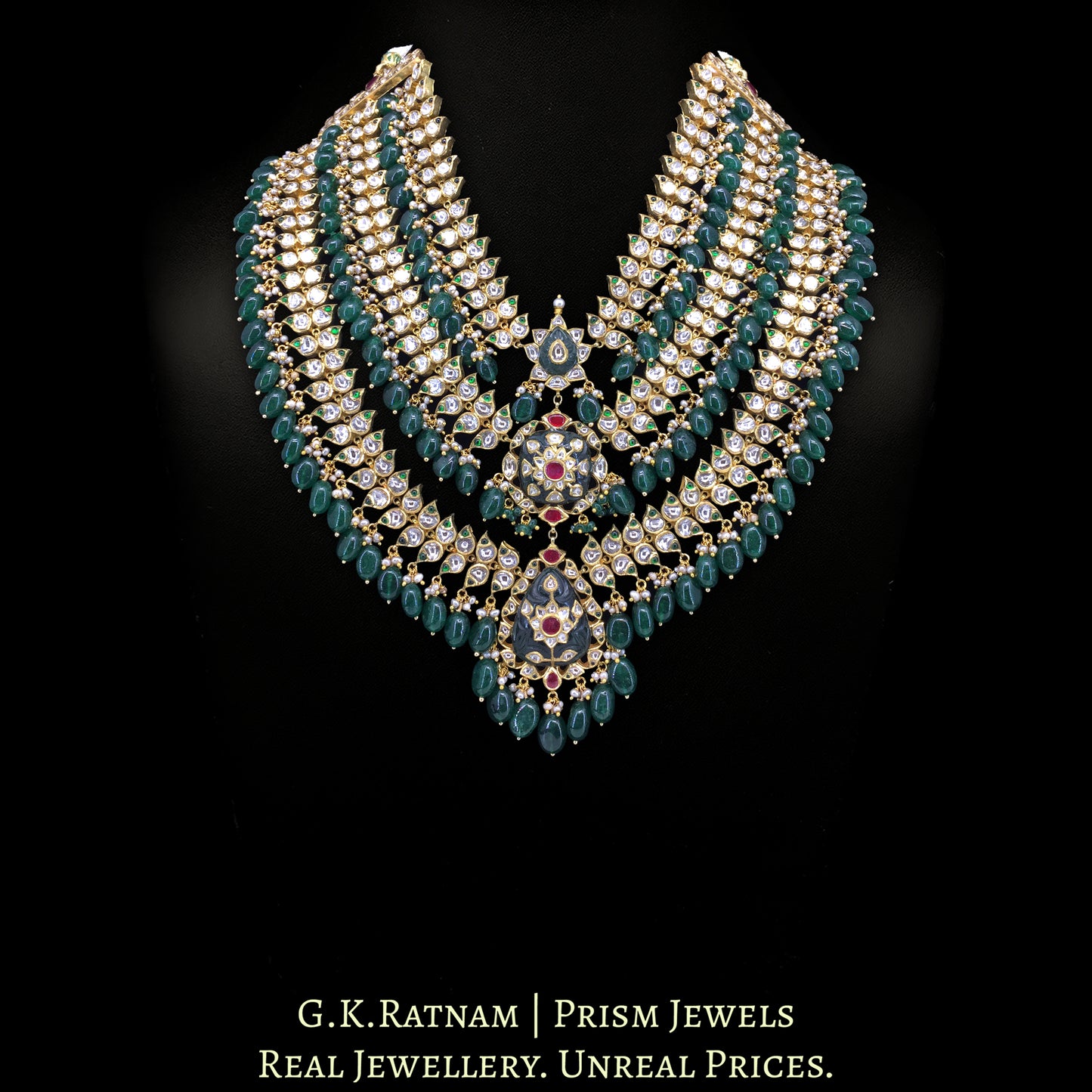 18k Gold And Diamond Polki three-row Bridal Necklace Set