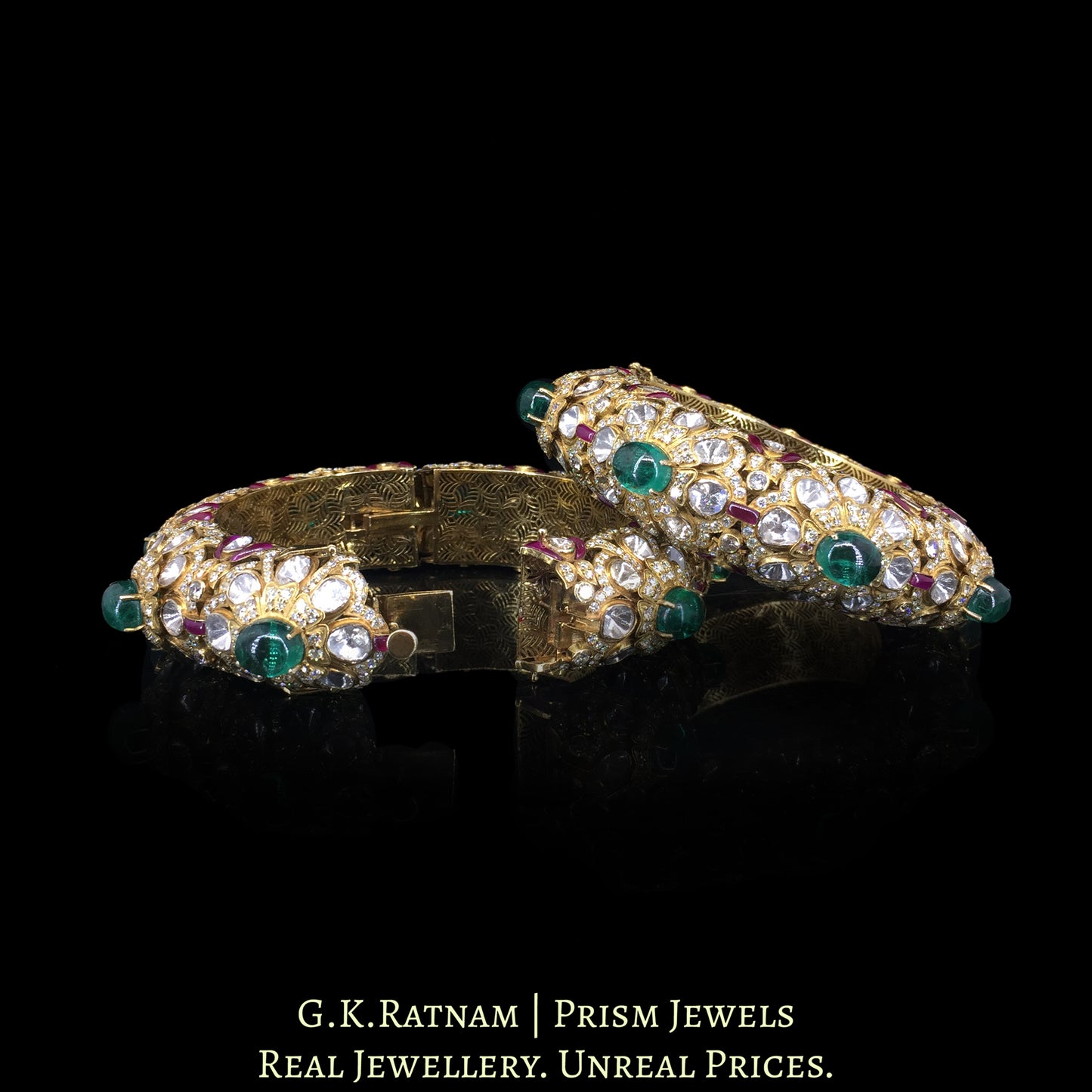 14k Gold and Diamond Polki Open Setting Bangle Pair