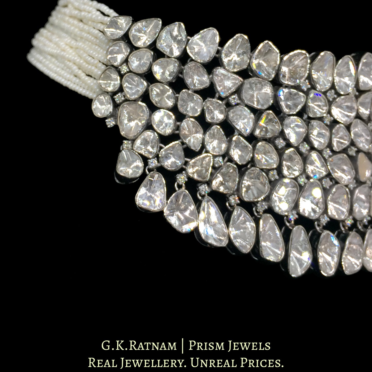 14k Gold and Diamond Polki Open Setting Choker Necklace