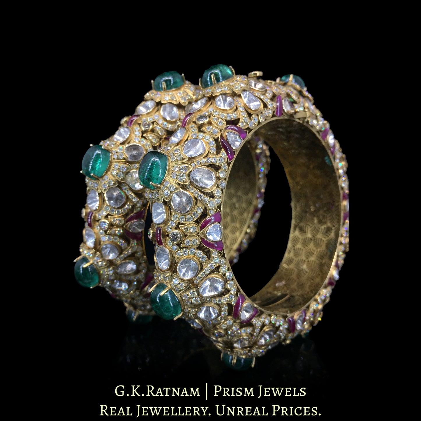 14k Gold and Diamond Polki Open Setting Bangle Pair