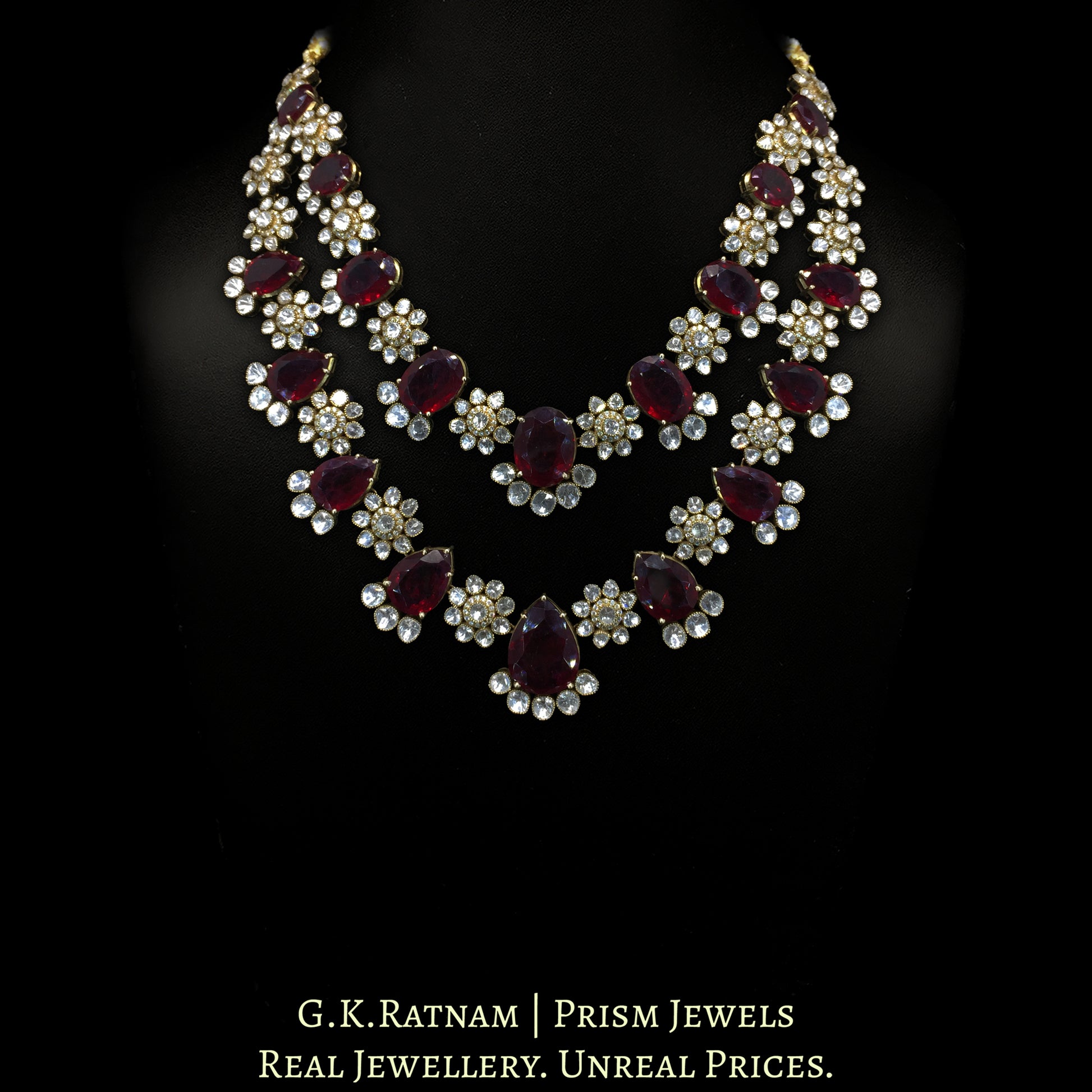 14K Gold And Diamond Polki Rubies Necklace Set With Lab Grown Rubies - G. K. Ratnam