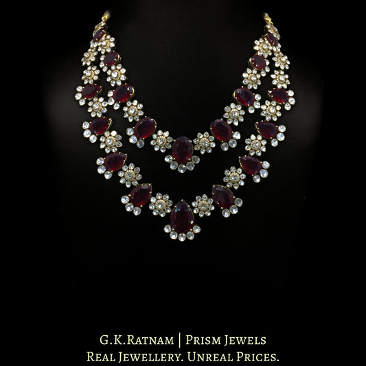 14K Gold And Diamond Polki Rubies Necklace Set With Lab Grown Rubies - G. K. Ratnam