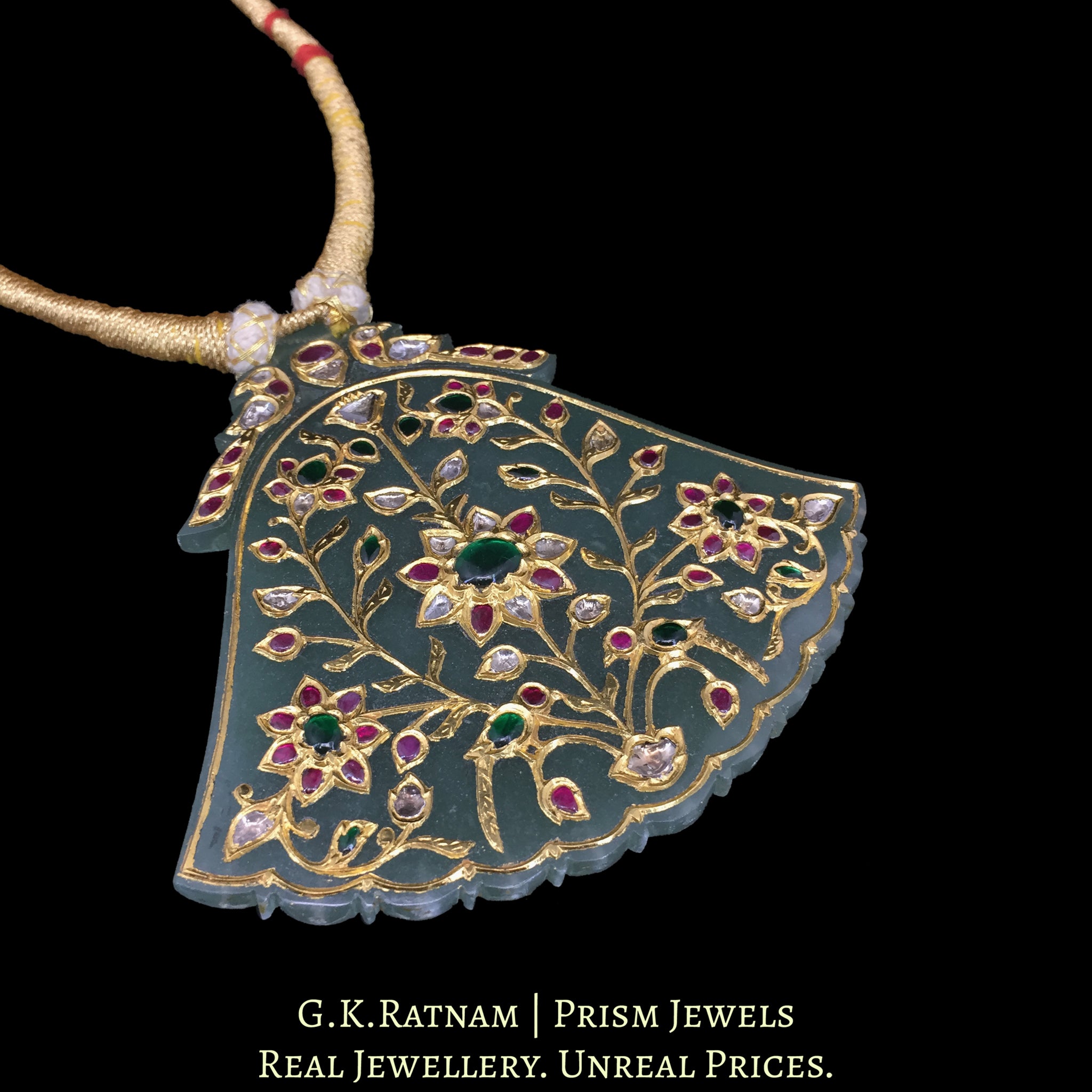 23k Gold and Diamond Polki Big Holdali Pendant with Tassel