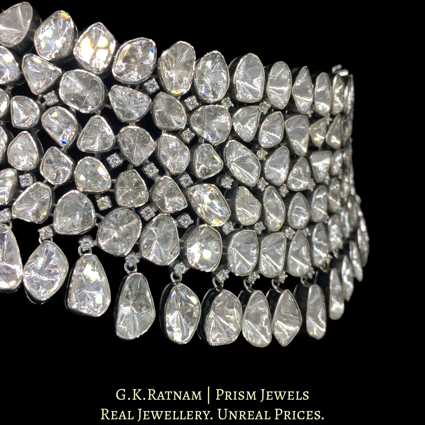 14k Gold and Diamond Polki Open Setting Choker Necklace