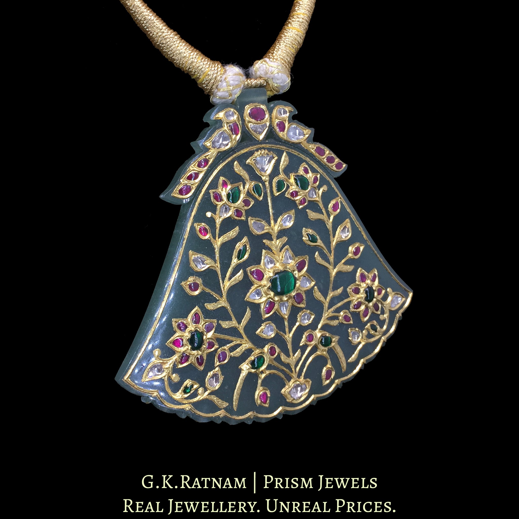 23k Gold and Diamond Polki Big Holdali Pendant with Tassel