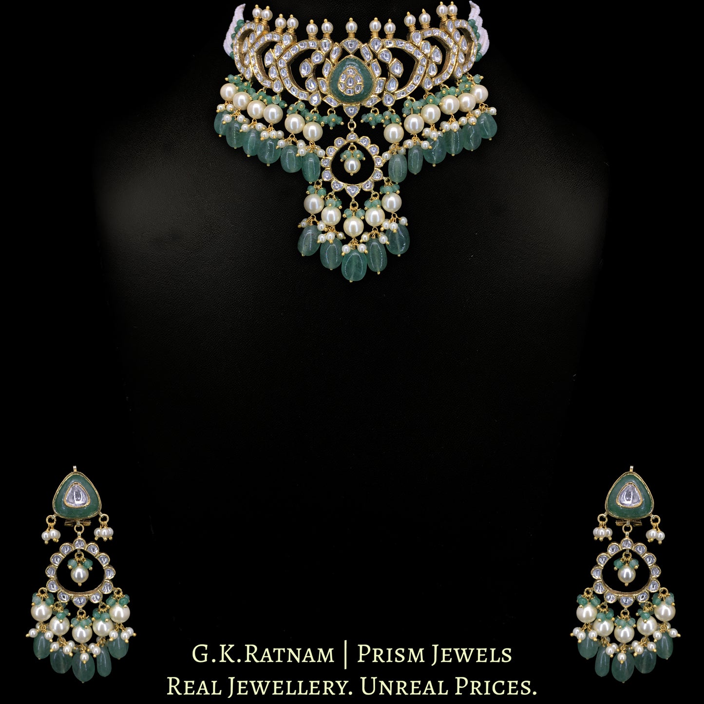 18k Gold and Diamond Polki Choker Necklace Set