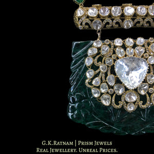 14K Gold and Diamond Polki Open Setting Necklace with hand-carved lab-grown Emerald