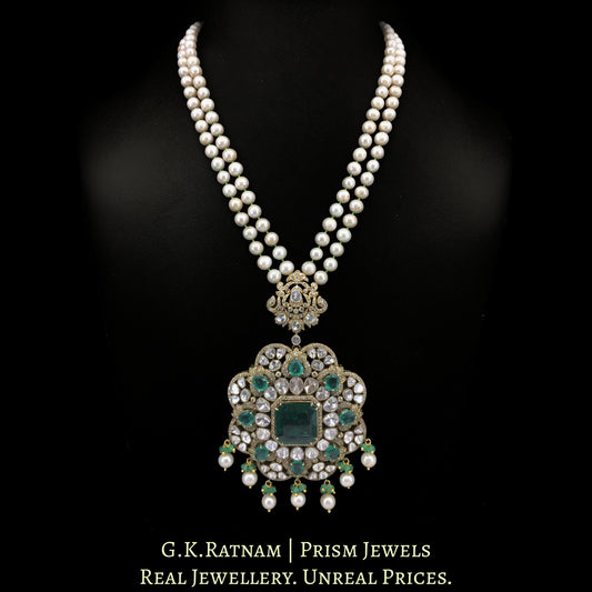 18k Gold and Diamond Polki Open Setting Pendant with Antiqued Hyderabadi Pearls - G. K. Ratnam
